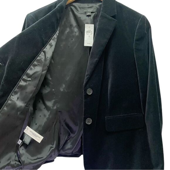 NWT Ann Taylor Black Velvet 2-Button Blazer Jacket Size 8 $179 Polka Dot Lining - Picture 9 of 16